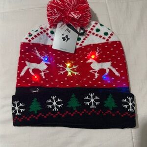 Festive Red and Black adults Christmas Beanie with LED Lights